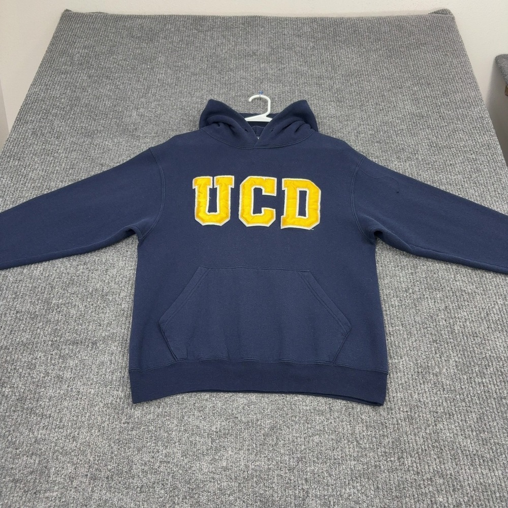 Vintage UC Davis UCD Hoodie Medium Navy Cotton Blend Pullover Collegiate Style